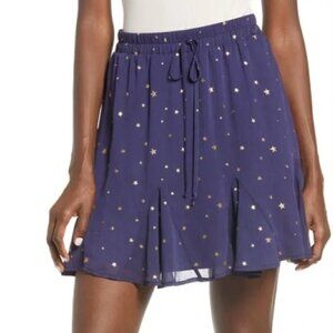 ROW A ROWA NORDSTROM Foiled Star Tie Waist Mini Skirt Navy Blue Gold Metallic L